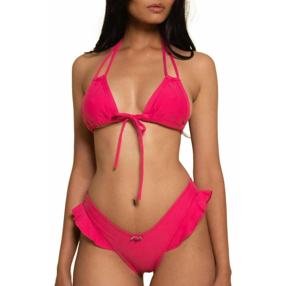 Montce "Kelly" Hot Pink/rasberry Ruffled Triangle Bikini